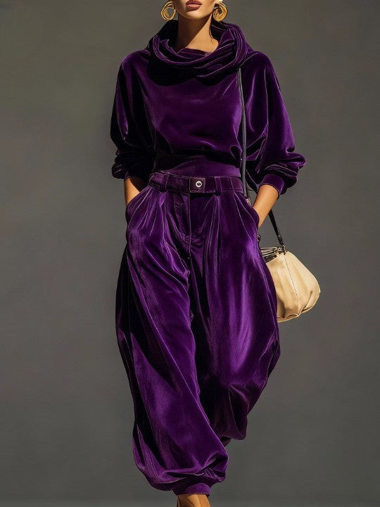 Conjunto de sudadera con capucha de terciopelo y pantalones Vivienne