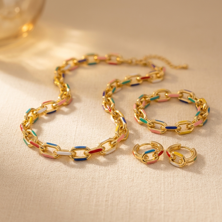 Colorful Chain Bracelet and Necklace Set