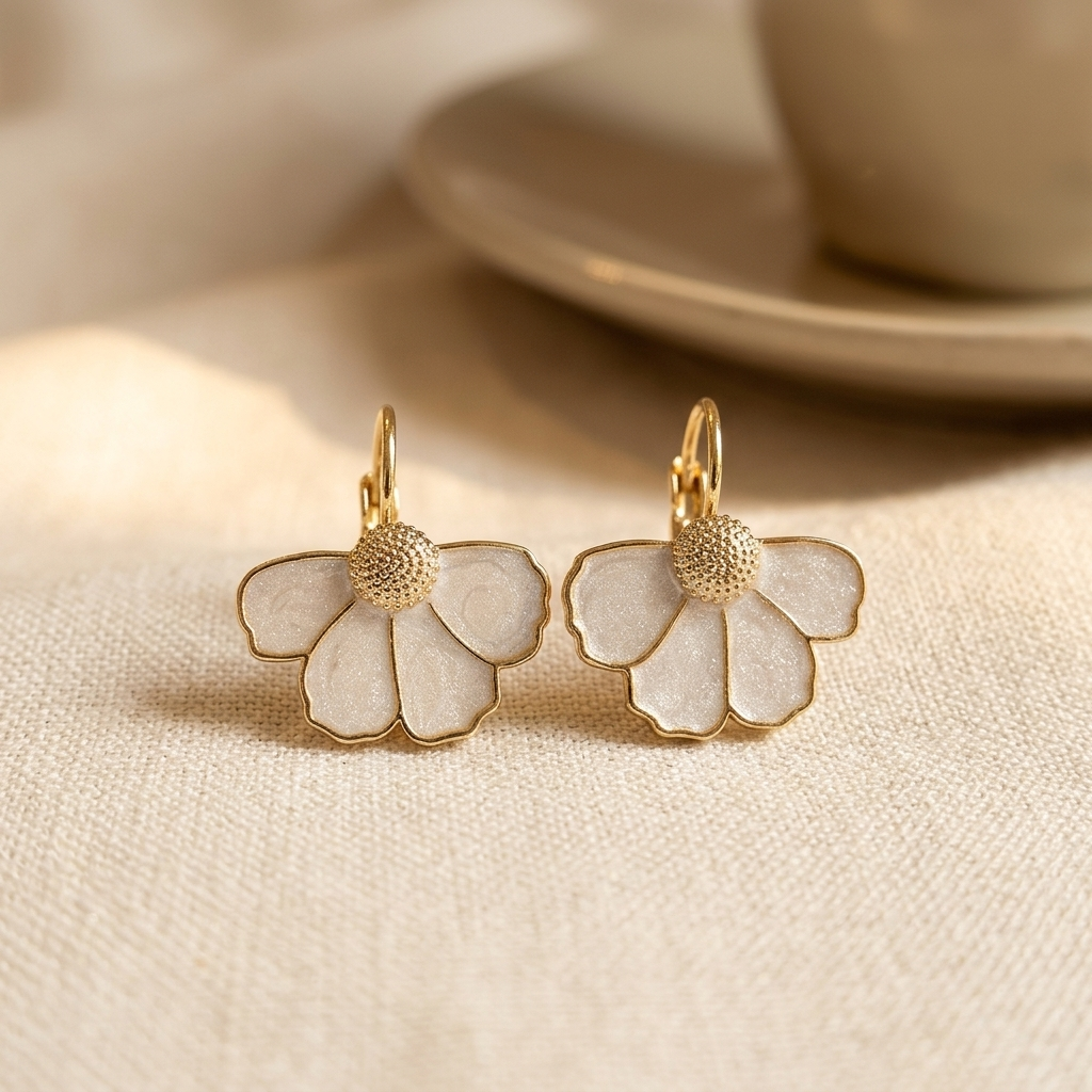 Elegant Four Petals Flower Enamel Drop Earrings