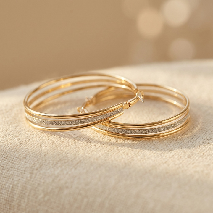 Gold Retro Hoop Earrings