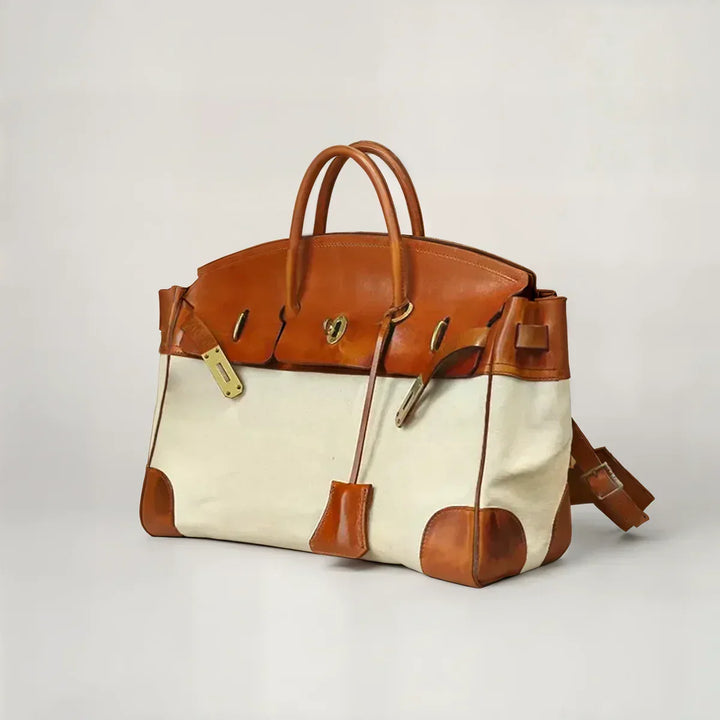 Dali | Leather and Canvas Weekender Bag in Light Chocolate