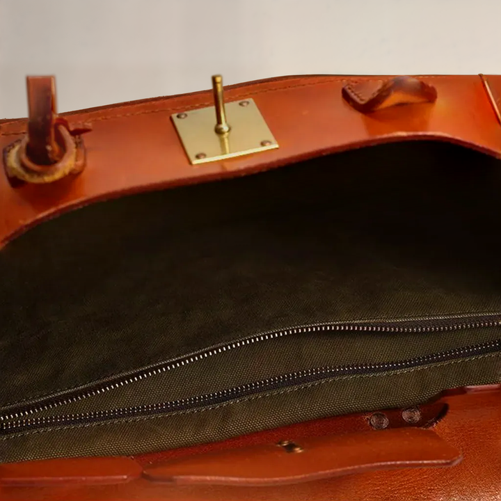 Dali | Leather and Canvas Weekender Bag in Light Chocolate