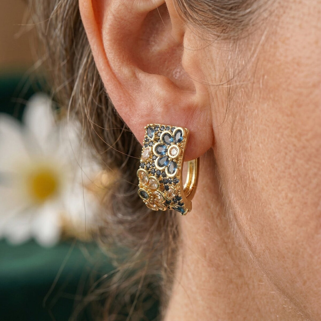 Vintage Blue Zirconia Hoop Earrings