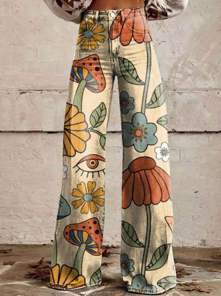 Chloe - Retro Floral Wide Leg Jeans