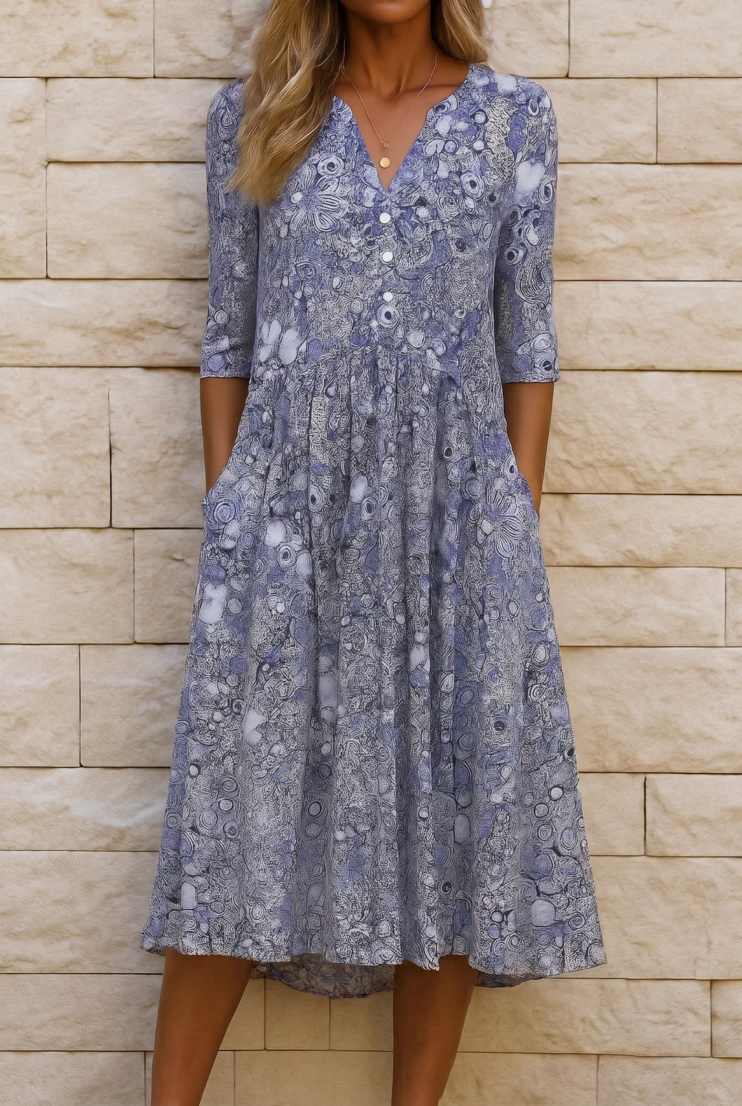 Harlow | Graceful V-Neck Elegance Midi Dress