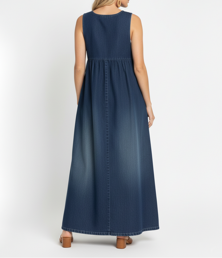 Karen | Vestido Maxi Vintage Lavado de Mezclilla con Sensación Suave de Algodón
