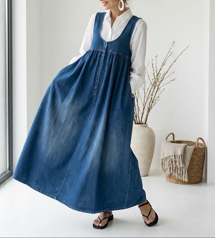 Karen | Vestido Maxi Vintage Lavado de Mezclilla con Sensación Suave de Algodón