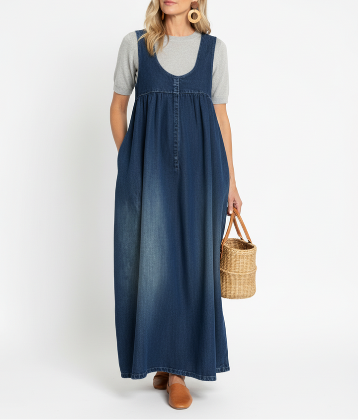 Karen | Vestido Maxi Vintage Lavado de Mezclilla con Sensación Suave de Algodón