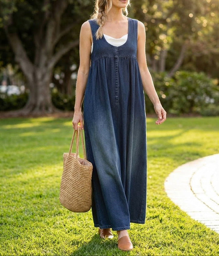 Karen | Vestido Maxi Vintage Lavado de Mezclilla con Sensación Suave de Algodón