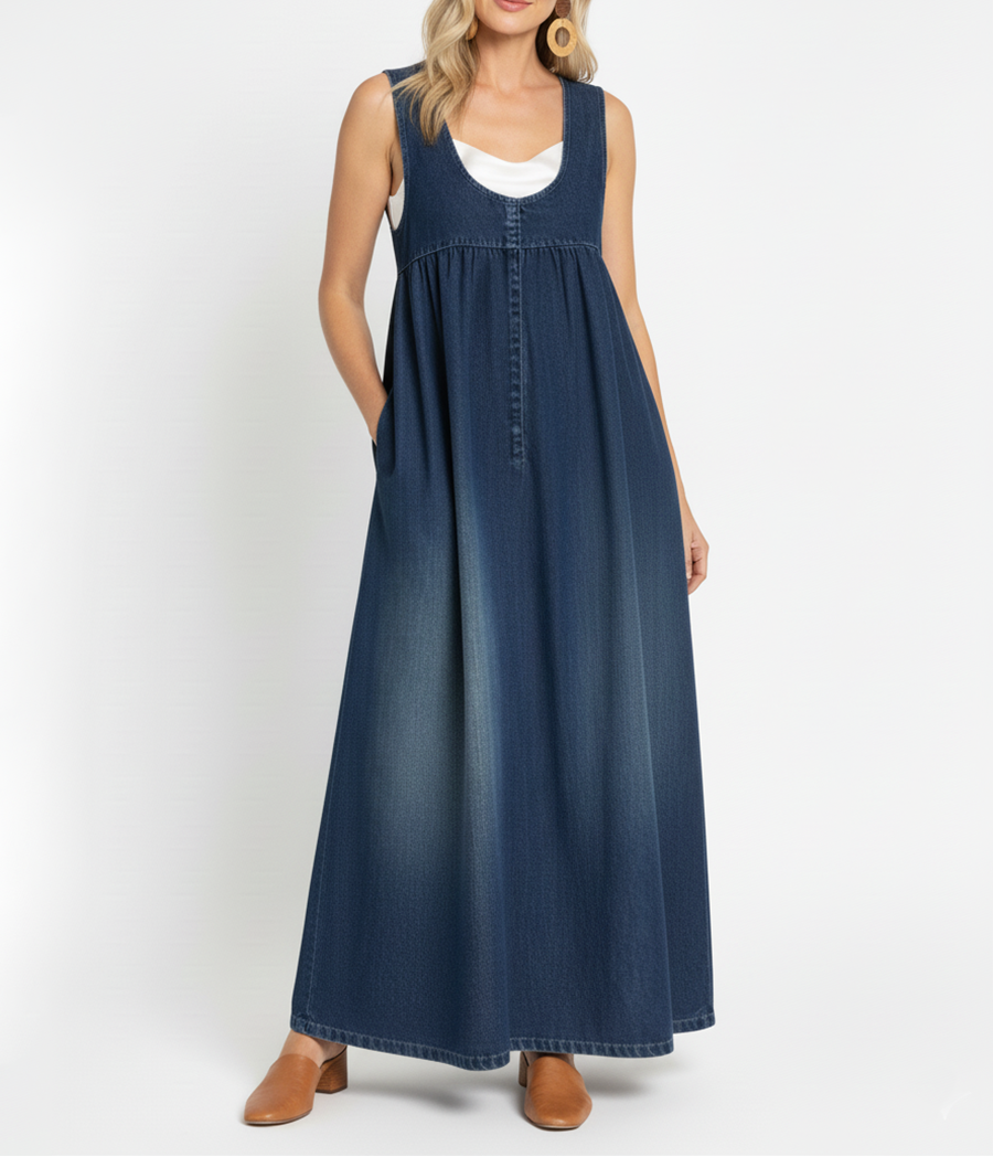 Karen | Vestido Maxi Vintage Lavado de Mezclilla con Sensación Suave de Algodón