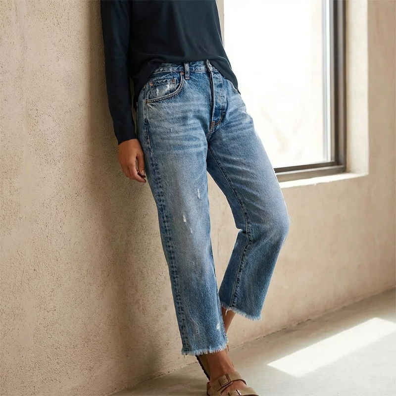 Aberjean™ | Jeans rectos cortos retro