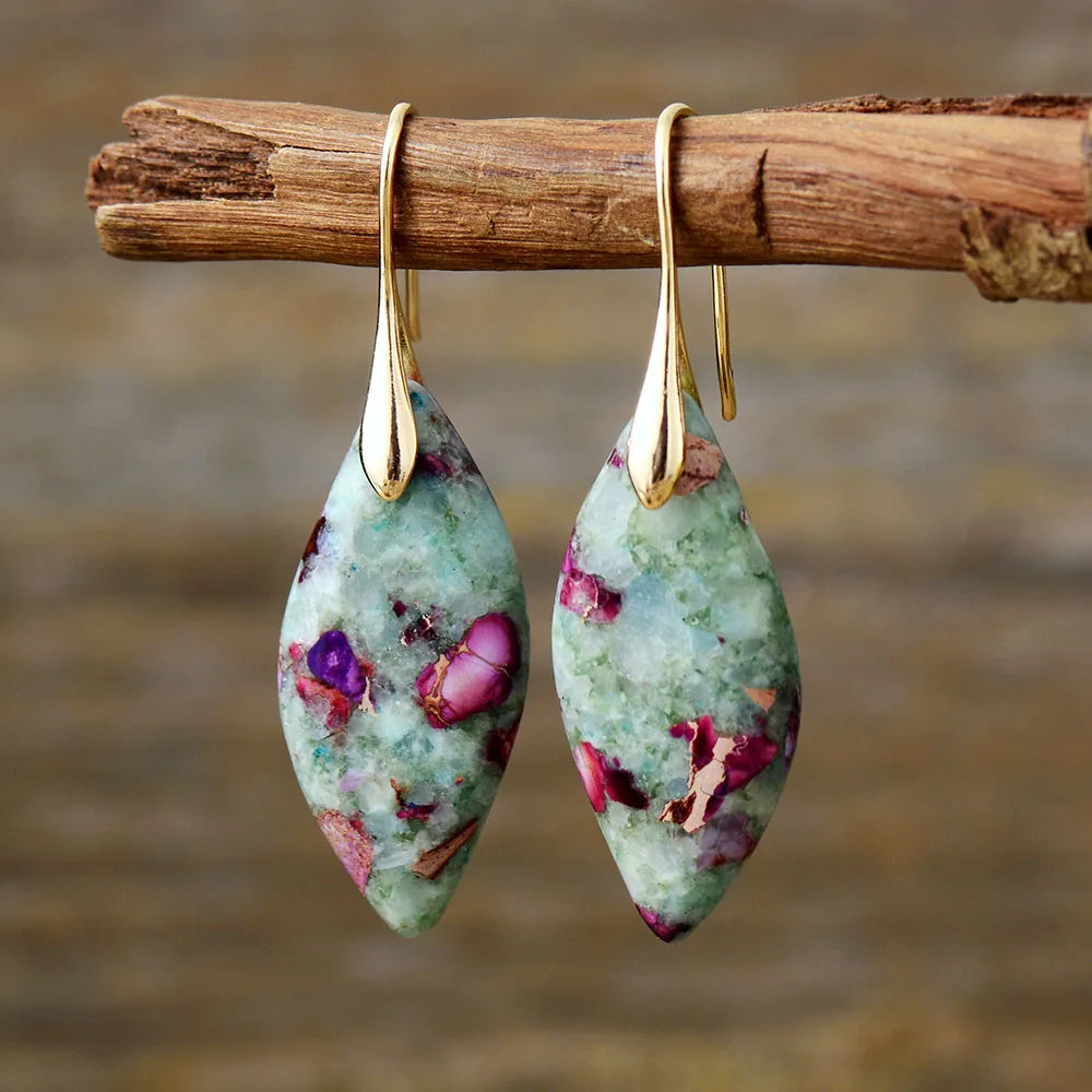 Natural Stone Fuchsite Jasper Drop Earrings