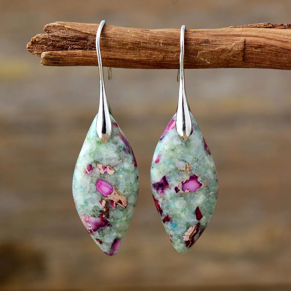 Natural Stone Fuchsite Jasper Drop Earrings