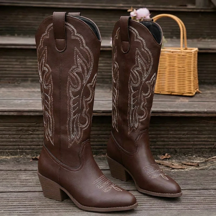 Dolly | Women Embroidered Knee High Cowgirl Boots