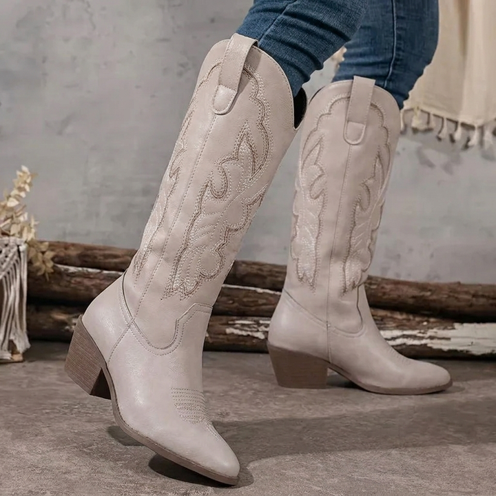 Dolly | Women Embroidered Knee High Cowgirl Boots