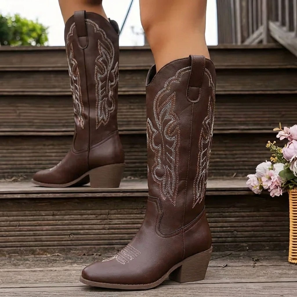 Dolly | Women Embroidered Knee High Cowgirl Boots